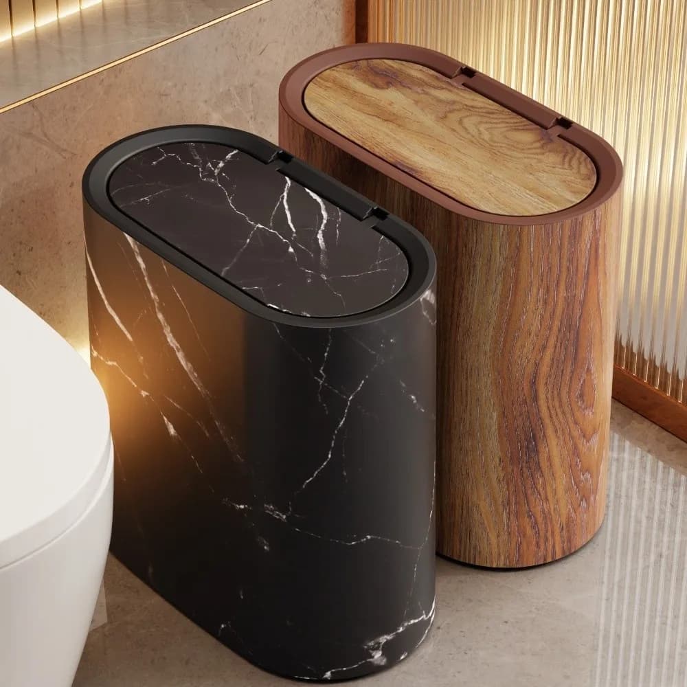 Cestini per Rifiuti Moderni e Stretti per Bagno con Coperchio a Pressione, Cestino per Rifiuti con Texture Marmo per Casa, Interni, Hotel