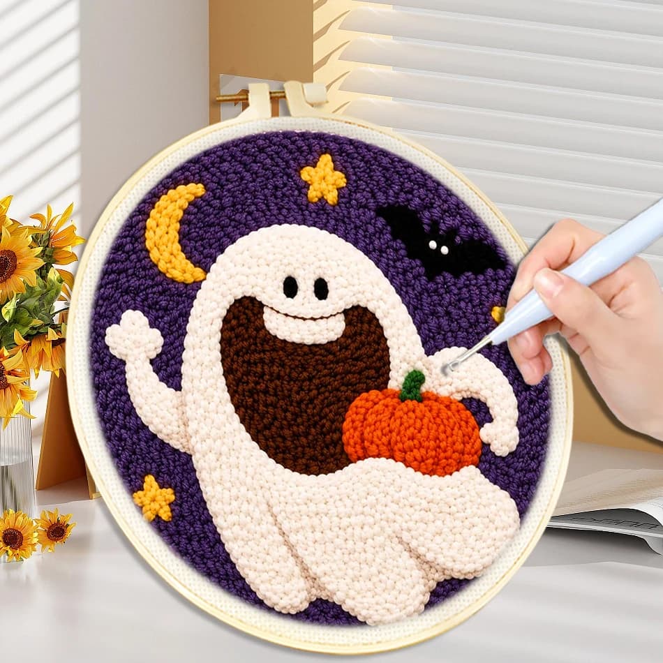 DIY Punch Needle Embroidery Kit Halloween Cute Ghost Pattern Magic Tufting Set Poking Cross Stitch With Yarn Tools For Knitting