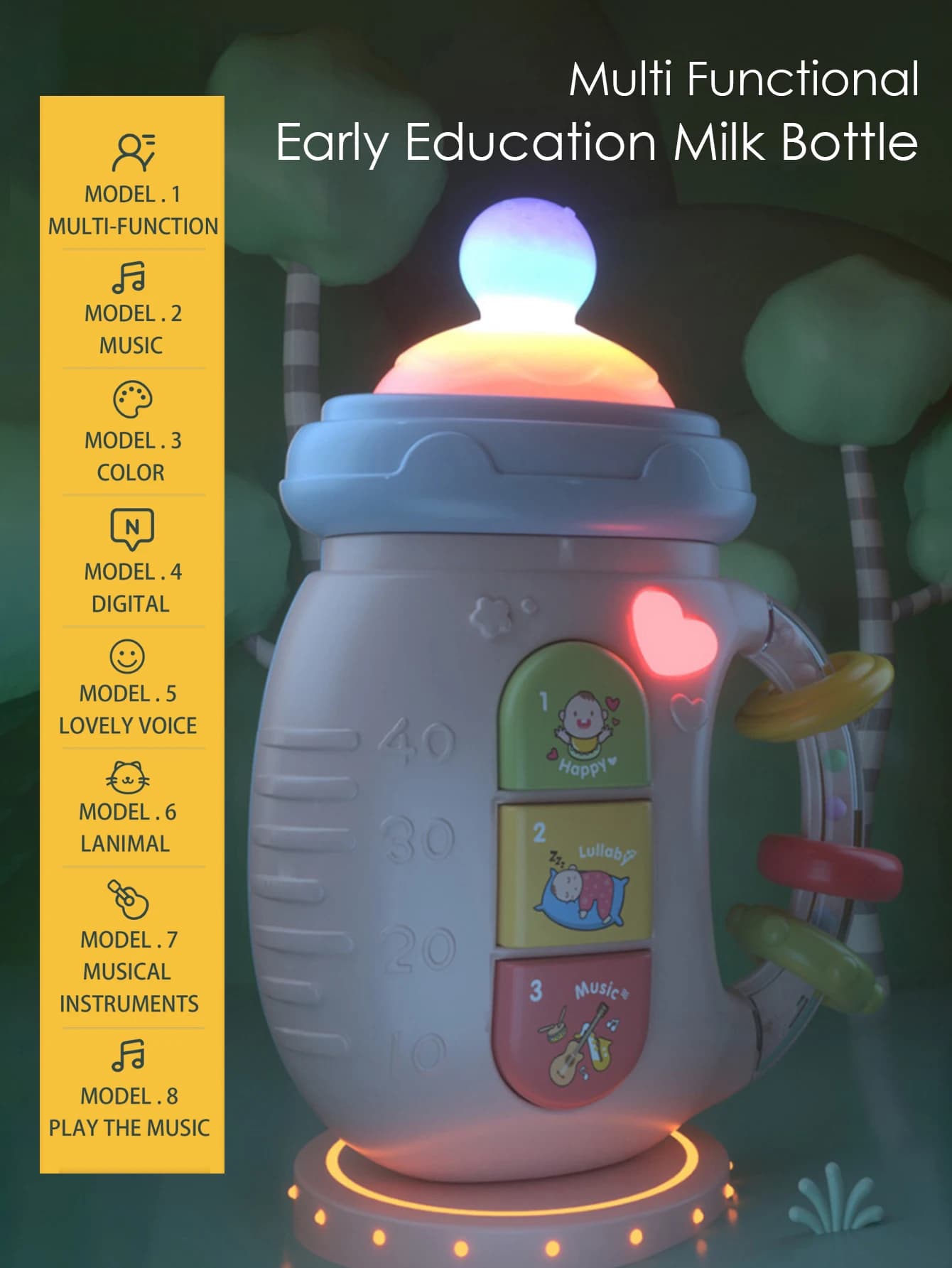 1pc Biberon musicale per bambini Neonato Morbido Massaggiagengive Sonagli Giocattolo educativo 18M + Sonagli mobili Giocattoli Lenitivo Musica vocale