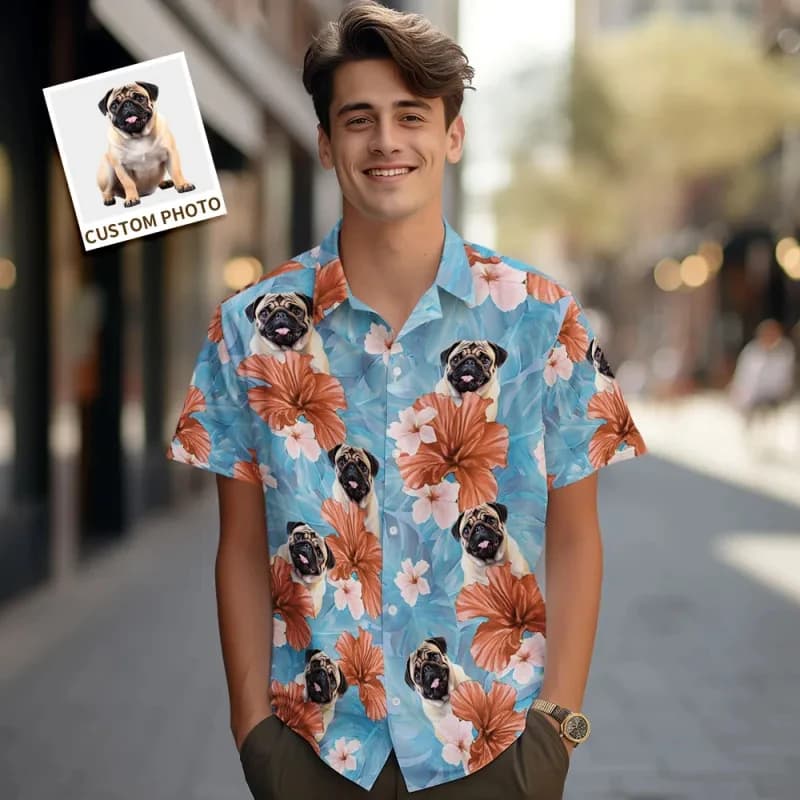 Personalized Dog Face Print Aloha Shirt For Men Women Custom Photo Tropical Flower Summer Beach Shirt Unique Gift For Pet Lovers