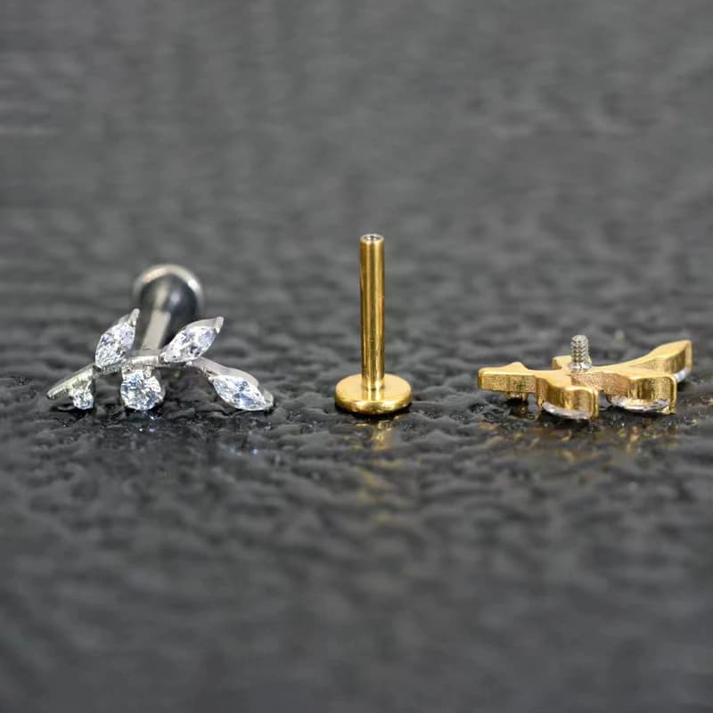 ASTM F136 Titanium Marquise Lotus Ear Cartilage Earring 16G Flower CZ Helix Flat Back Stud Labret Lip Ring Piercing Body Jewelry
