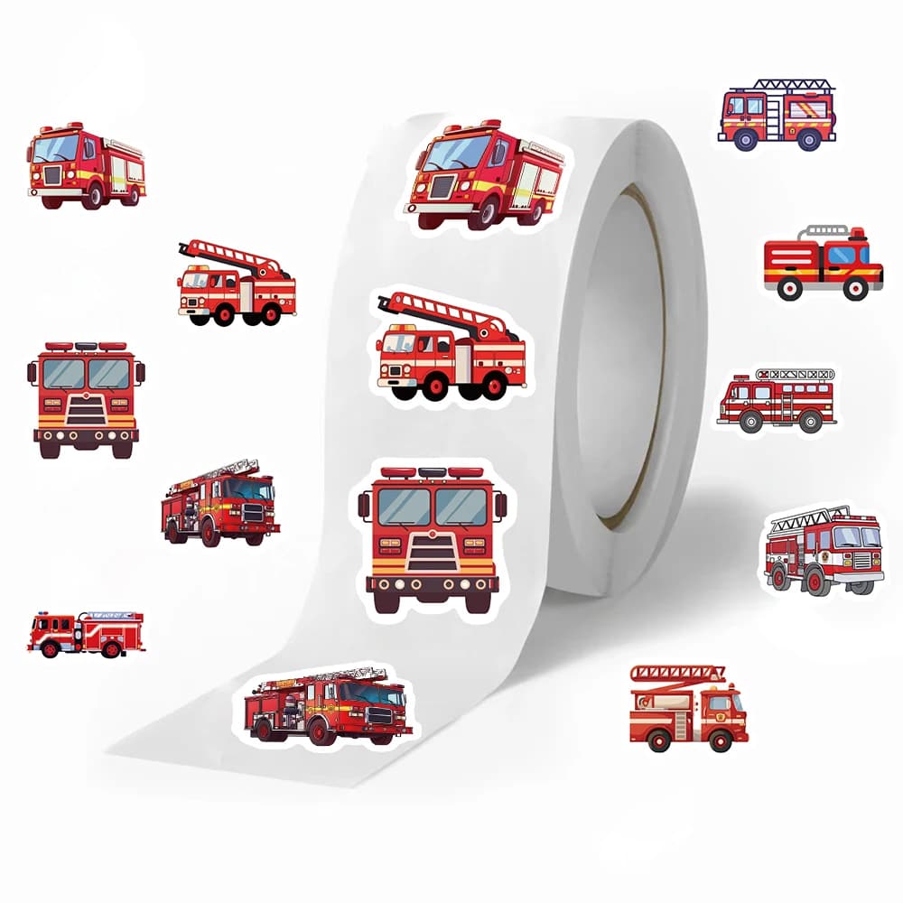 500 Pz/rotolo Camion Dei Pompieri Dessert Insetto Adesivi Animali Carino Ricompensa Cucciolo di Frutta Bambola Pelosa Campeggio Paesaggio Adesivo Notebook Decal