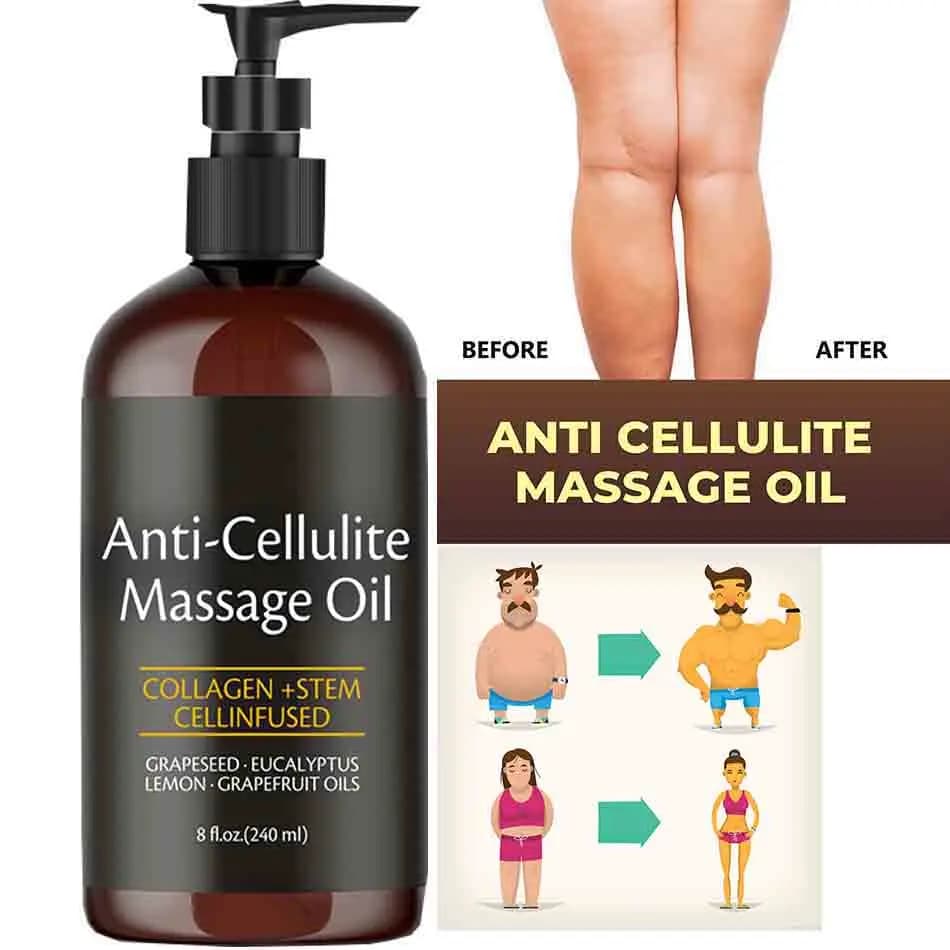 Olio da massaggio anticellulite da 240 ml infuso con collagene e cellule staminali rassodante per la pelle olio essenziale idratante per il corpo anticellulite