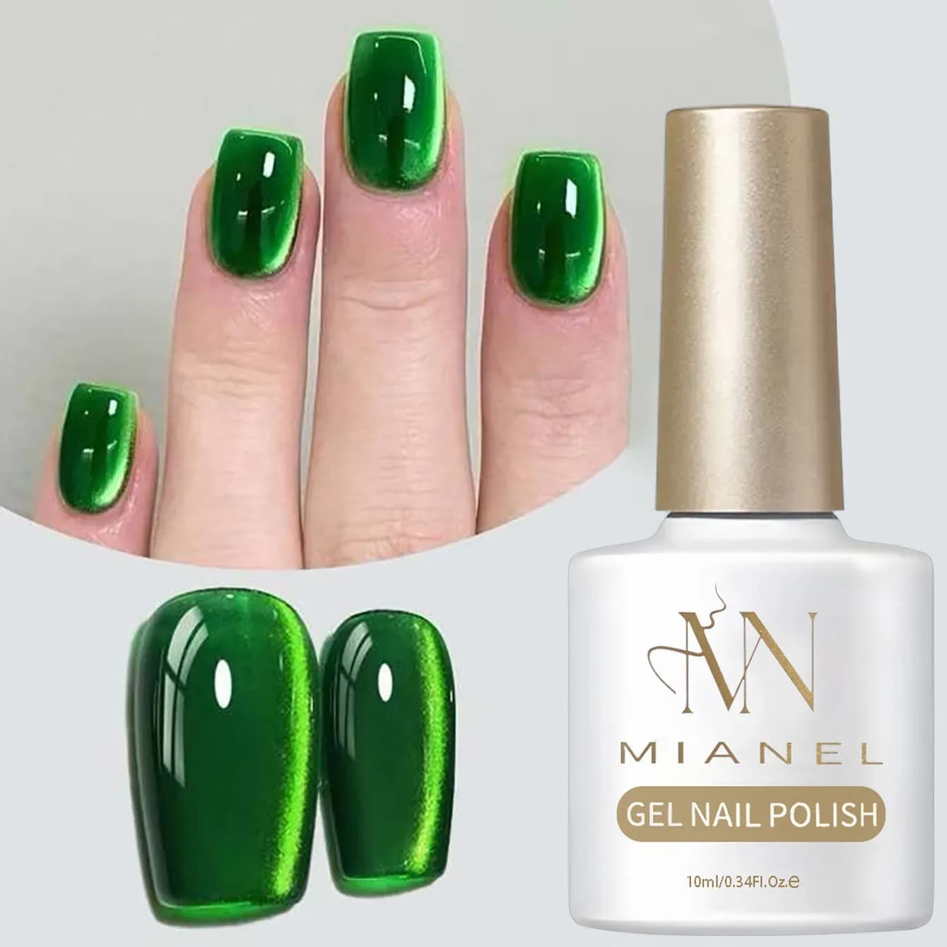 MIANEL 1 pz Smalto Semipermanente Magnetico Effetto Occhio di Gatto Smeraldo Verde Intenso con Perle di Vetro, per Unghie UV, Effetto Ghiaccio Trasparente Verde