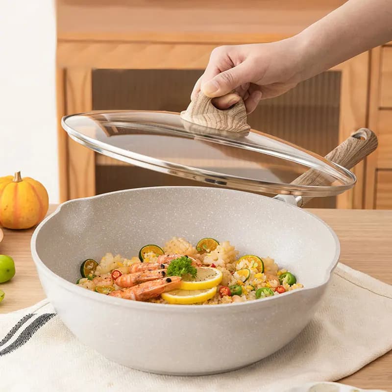 Padella Profonda Antiaderente 24cm/28cm con Coperchio, Pentola Non Tossica per Uova e Omelette, Compatibile con Tutti i Tipi di Fornelli