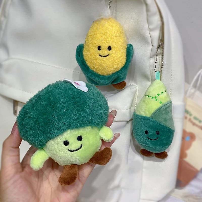 Portachiavi con ciondolo in peluche di verdure Ciondolo con broccoli di mais di cartone animato Portachiavi con bambola di pezza morbida Zaino Borsa per auto Decorazione Portachiavi per auto regalo