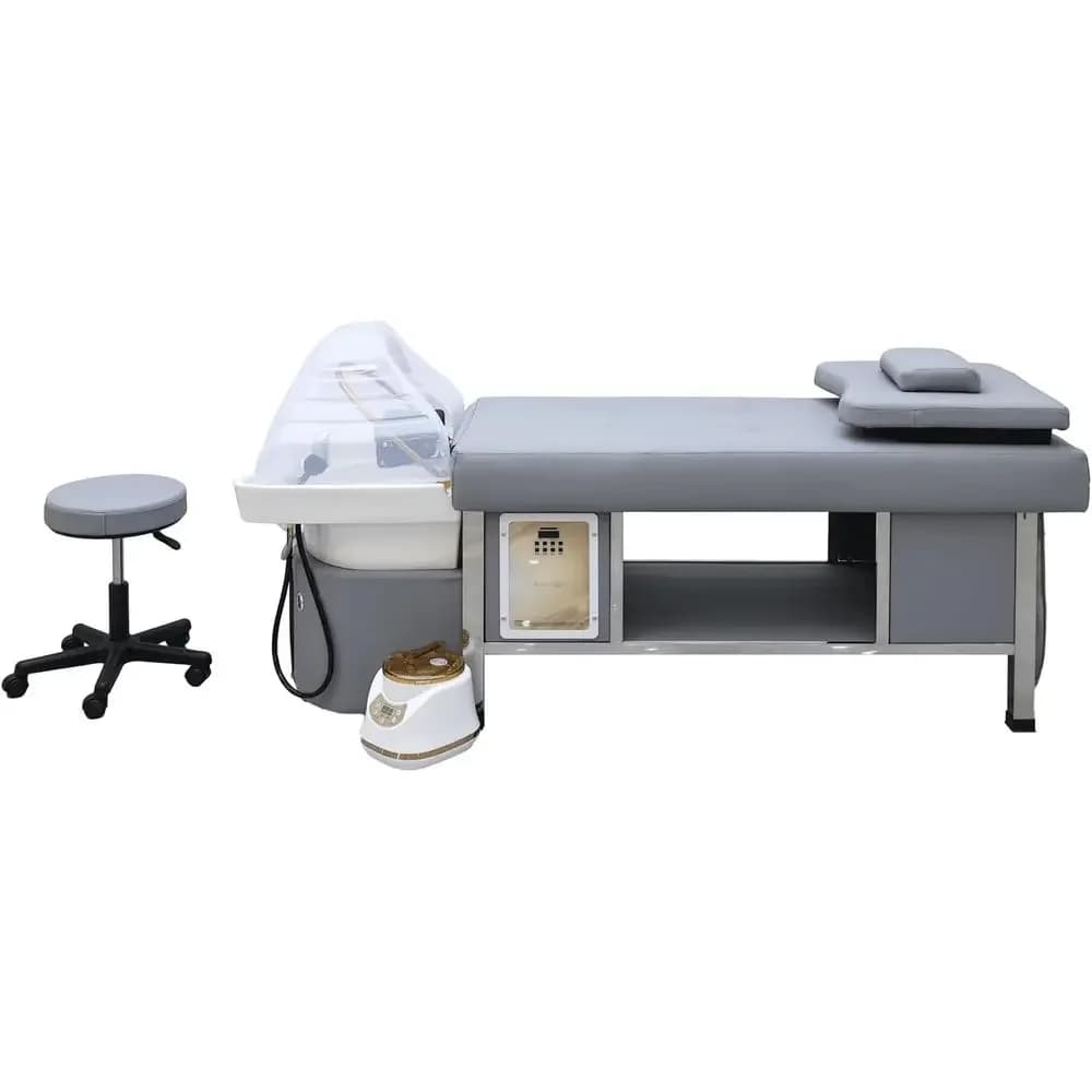U-Shape Water Massage Shampoo Bed with Pillow, Backwash Unit for Salons, Grey