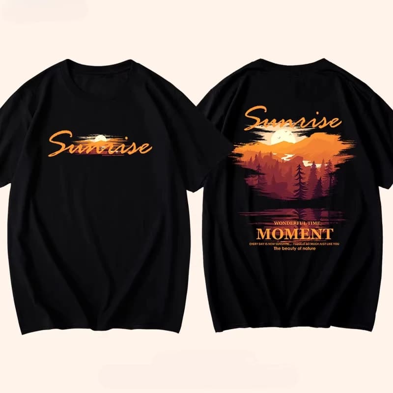 Mattina Alba Paesaggio Viaggi all'aperto Campeggio T-shirt a maniche corte Tendenza Girocollo Uomini e donne uguali Camiseta Hombre