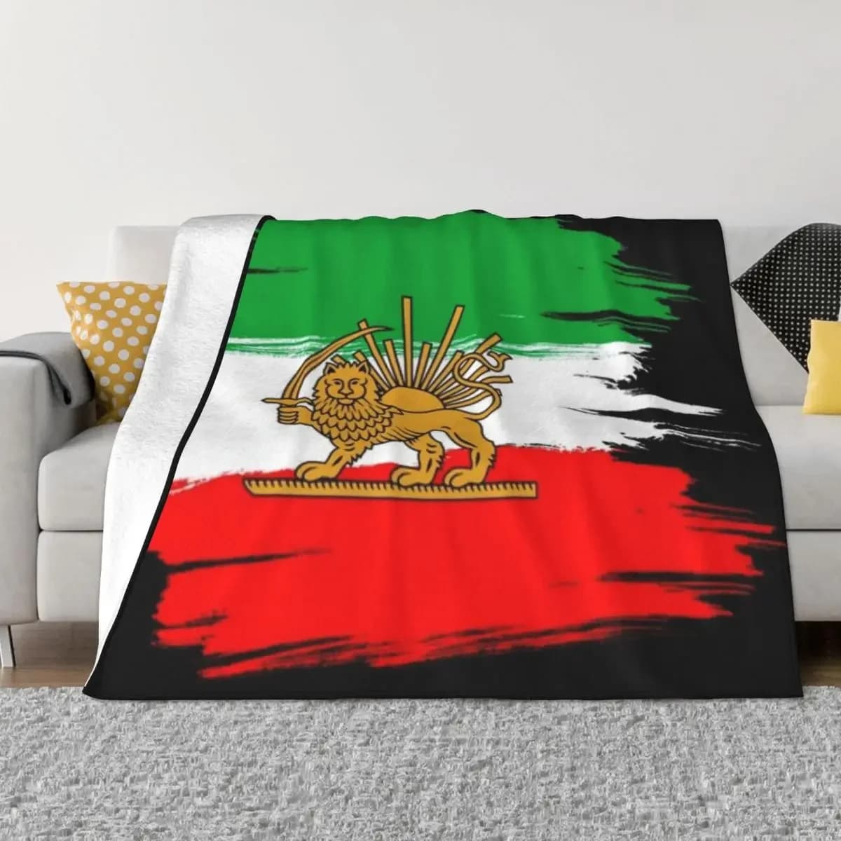 Iran Flag with Emblem Logo Throw Blanket Soft Warm Coral Fleece Flannel Blankets Sofa Cover Bedspread Winter Plaid Blankets