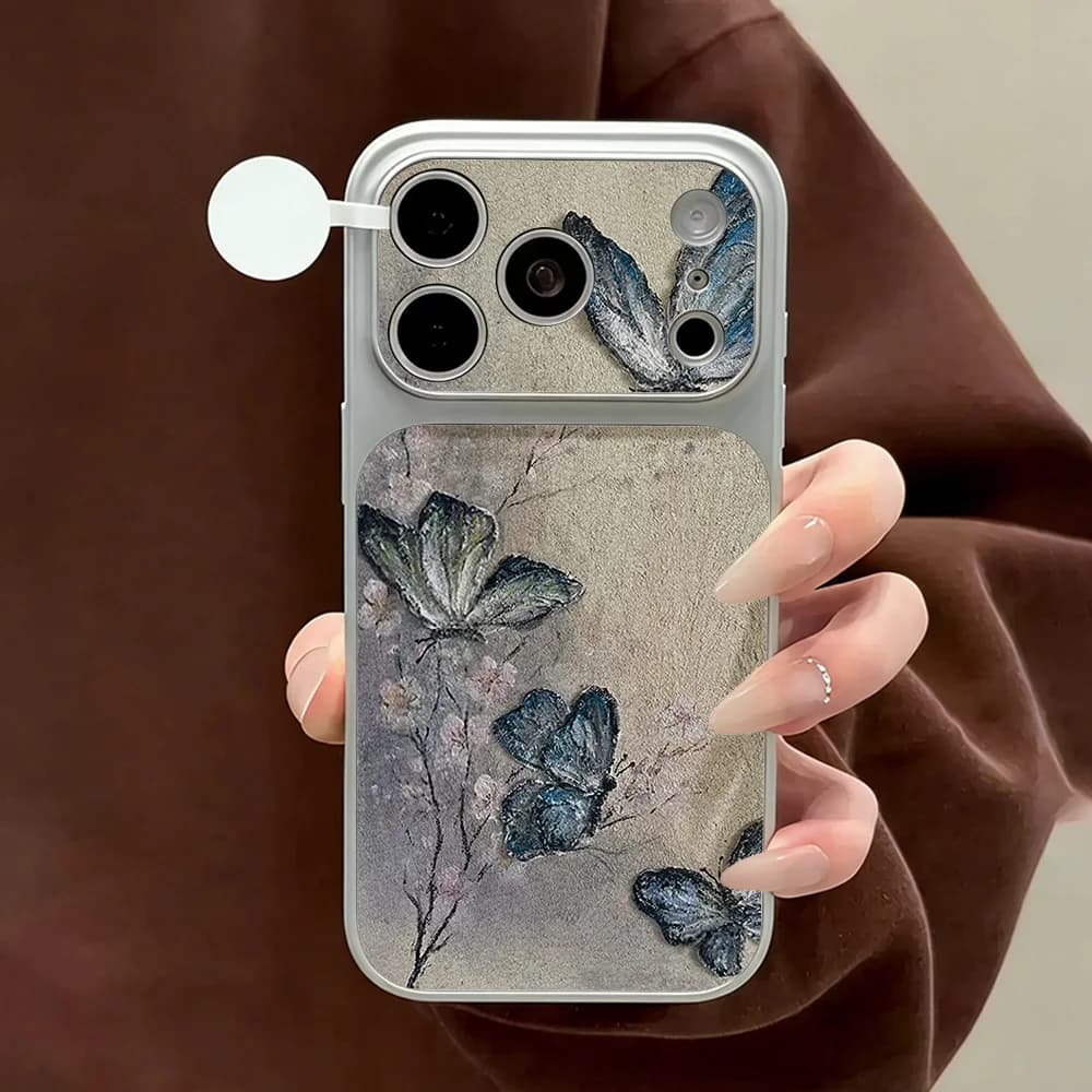 Blue Butterfly PU Leather Phone Case For iPhone 17 Funda iPhone 17 16 Pro Max 15 14 13 12 11 Soft TPU Lens Protective Back Cover