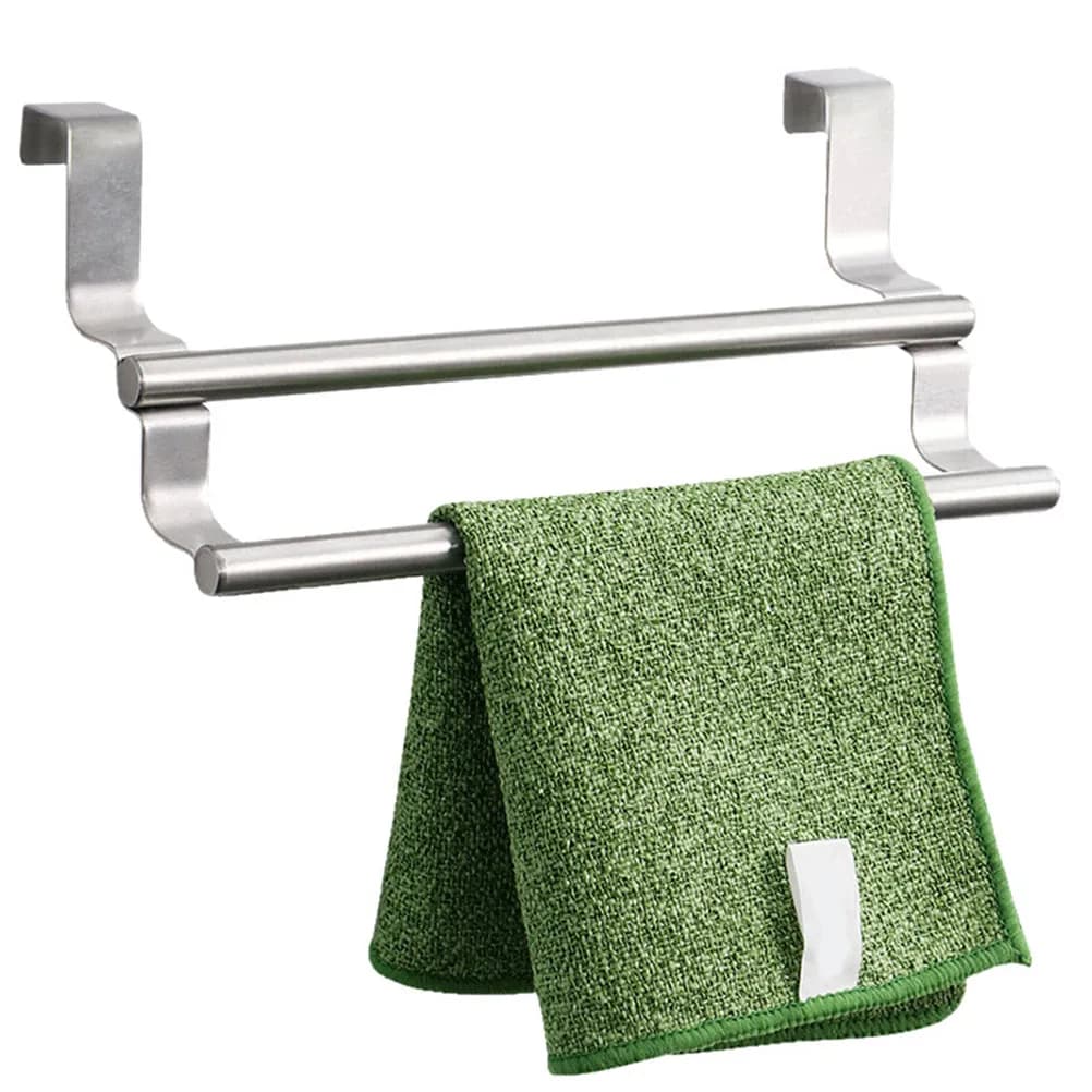 Stainless Steel Over The Door Towel Bar for Cabinet Drawer Thickness Up to 1.9cm No Drill No Tools Non Absorbent Backing Kitchen