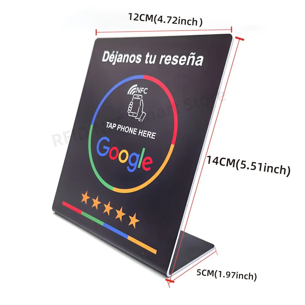 Scheda di recensione Google programmabile da 13,56 Mhz Tabella stazione NFC NFC Recensioni di Google Scheda di visualizzazione in piedi Déjanos tu reseña