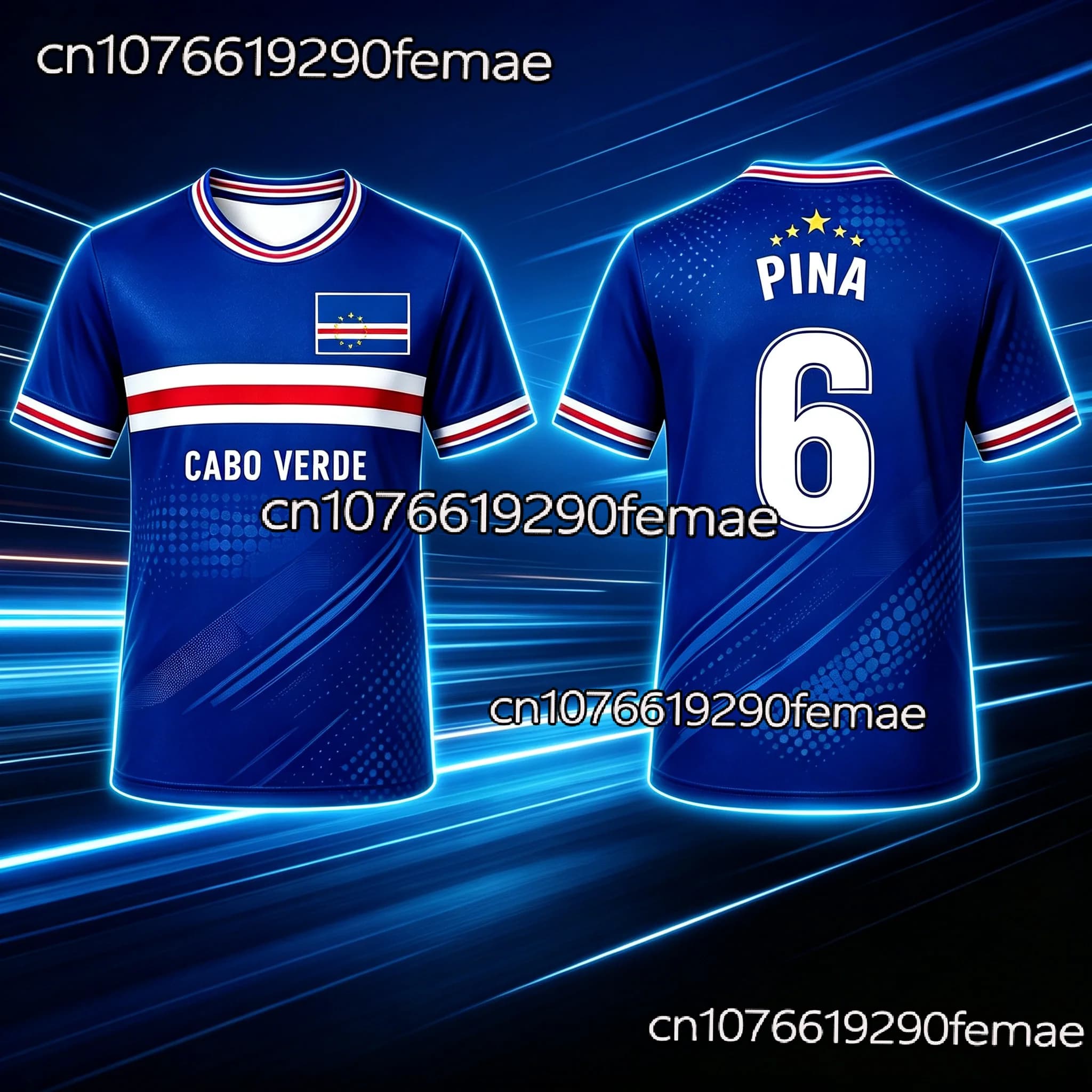 2026 Cape Verde Blue Men's Soccer Jersey Boys Girls Football Shirt Quick Dry Name Number Hiking Sportswear Fan Top