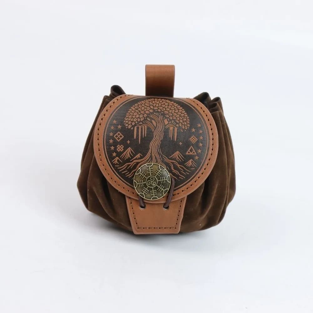 Durable Artificial Leather Belt Wallet Portable Hangable Bag Drawstring Bag Retro Money Pouch