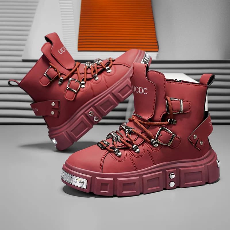 Fashion Men's High‑top Boots, Thick Wear-resistant Sole, Comfy Inner Lining. Great for Outdoor Adventures, Camping, Hiking.