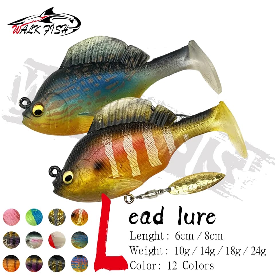 WALK FISH 10g-24g 6cm/8cm VIB Esca da Pesca Jig in Piombo Rotante con Paillettes, Coda a T, Morbida, Cava, Artificiale, per Trota