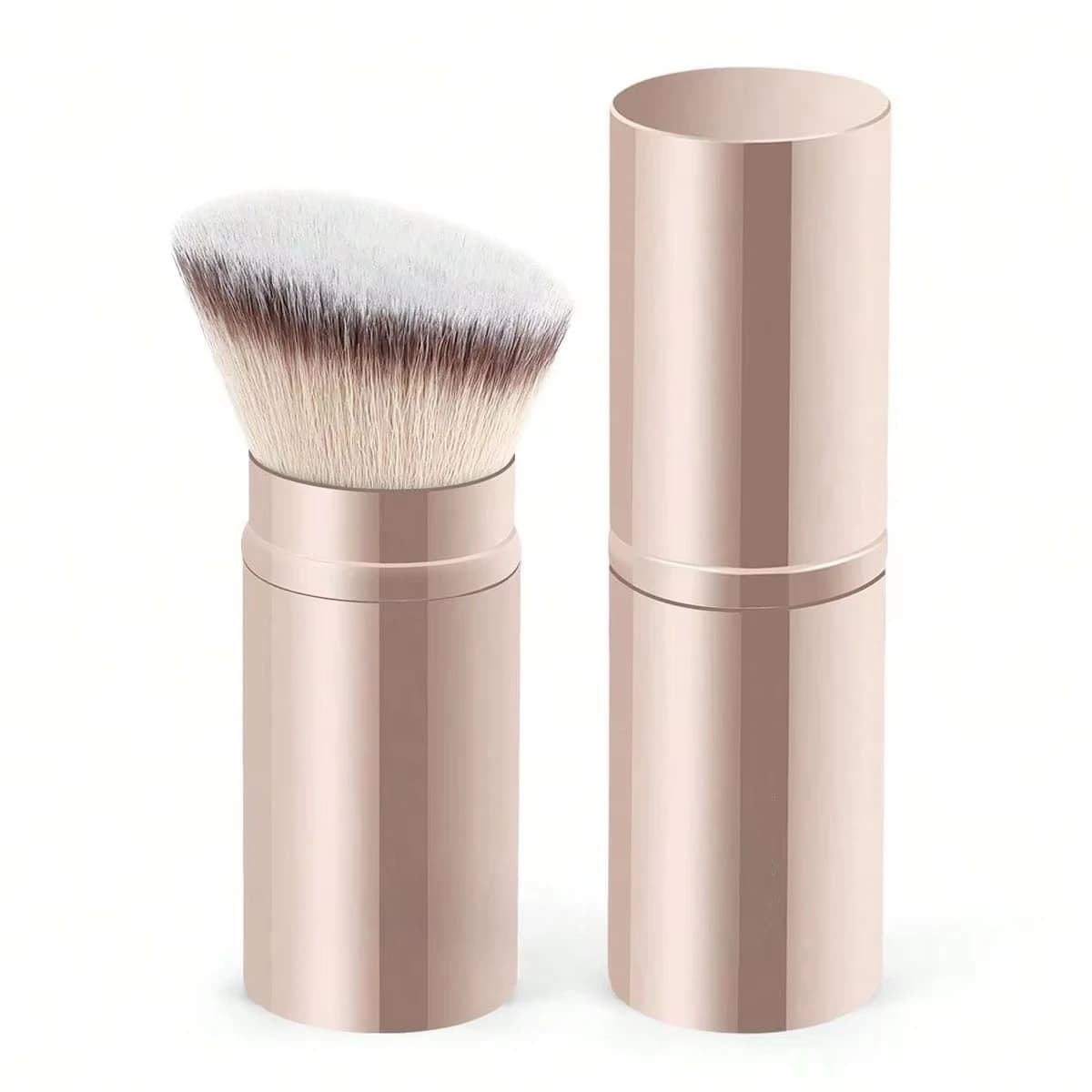 1pc Pennello professionale retrattile per il viso con testa obliqua, Pennello per il trucco, Pennello per fard, Pennello per fondotinta, Pennello per cipria, Sintetico