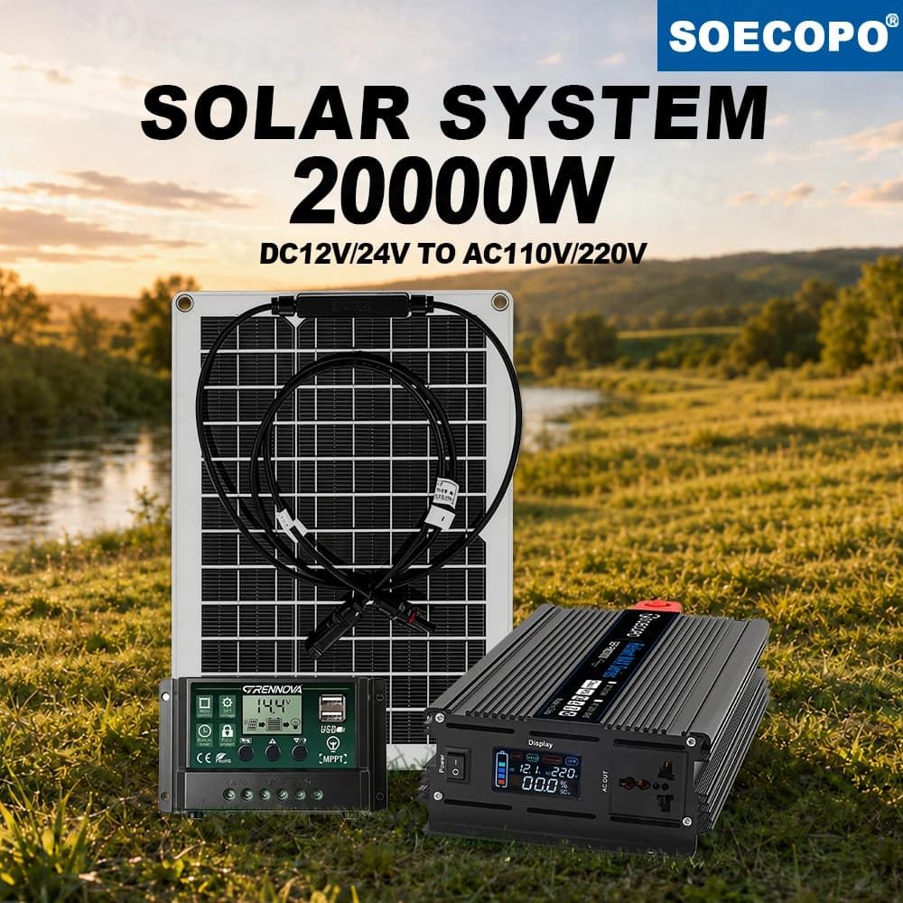 Emergency Use Cheaper 20000W Solar Kit High Conversion Inverter 600W Panel Controller No Noise for Field Work Party Lights Home