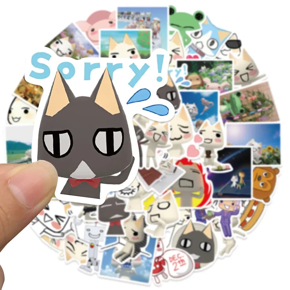 50pcs Kawaii Toro Inoue Cat Stickers Waterproof DIY Cute Cartoon Vinyl Decals for Laptop Notebook Phone Skateboard Kids Gift