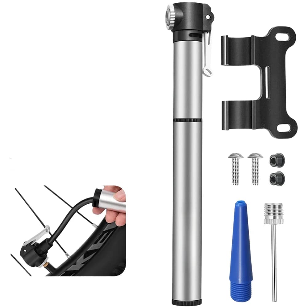 Silver Bike Pump Aluminum Alloy Bike Inflator Bicycle Pump Aluminum Pump Aluminum Alloy Construction 120 PSI Capacity