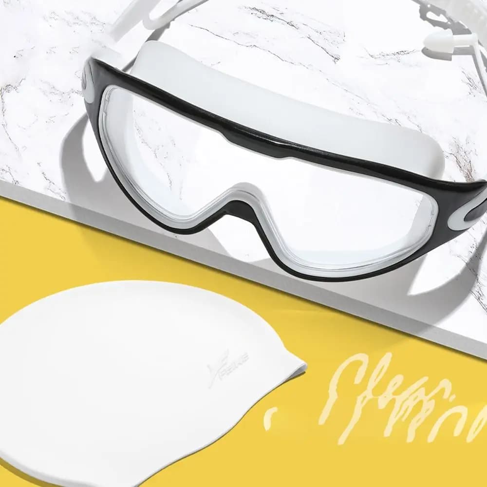 Occhialini da Nuoto Impermeabili con Montatura Grande, Visione Ampia, Lenti Piatte Anti-UV, Occhiali da Immersione