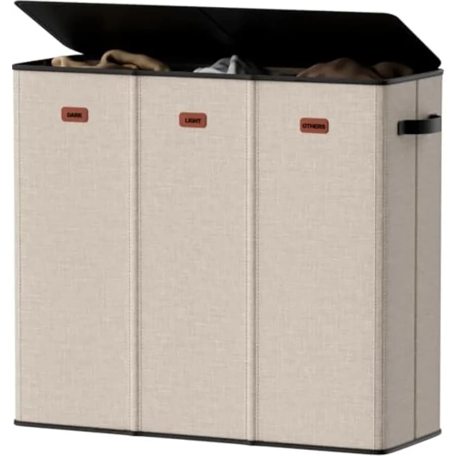 185L Laundry Hamper 3 Section Laundry Hamper with Lid Dirty Clothes Hamper with 3 Removable Washing Bags Extra Large Laundry Ba