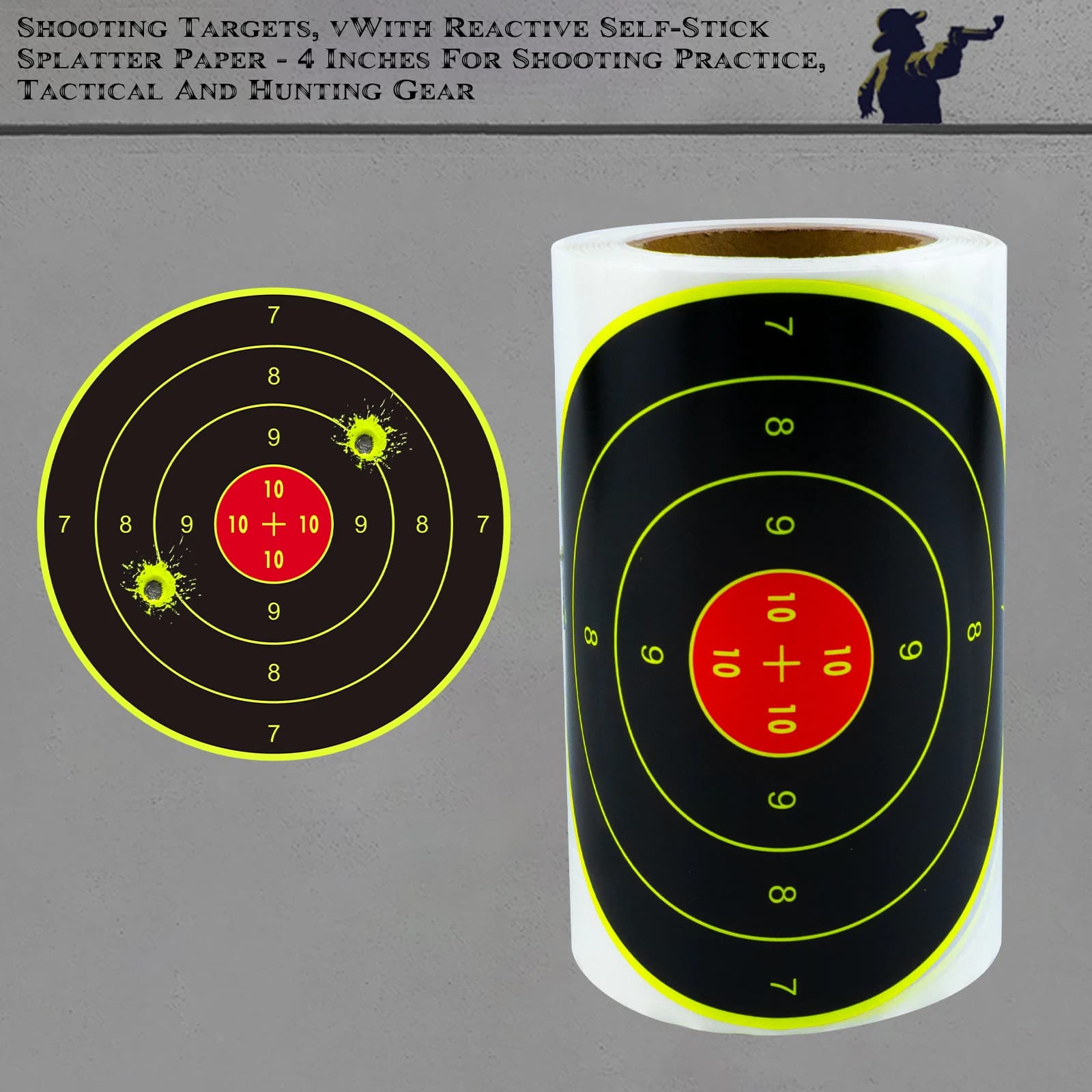 100Pcs 4inch Digital Ring Targets Shooting Practice Splatter Target Stickers Shooting Target Training Supplies Stickers Fluorescent Color Labels (Can Be Used for Real Gun Practice and Airgun Practice)