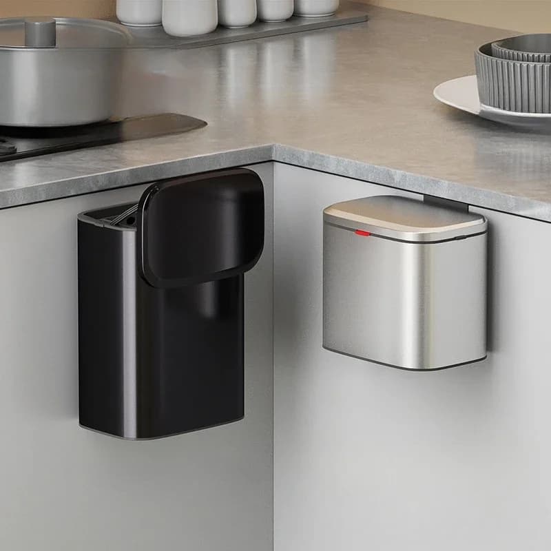 Stainless Steel Wall-mounted Wastebasket with Lid Odor Resistant Home Recycle Bin Large Capacity Trash Can Kitchen Supplies gift