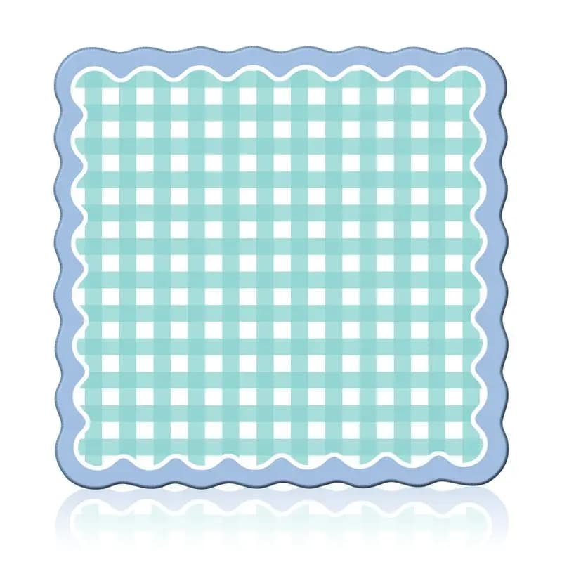 Blue Wave Lace Pink and White Grid Mahjong Table Mat Anti-Slip Noise Reduction for Card Game Table Playing Room Home Decor