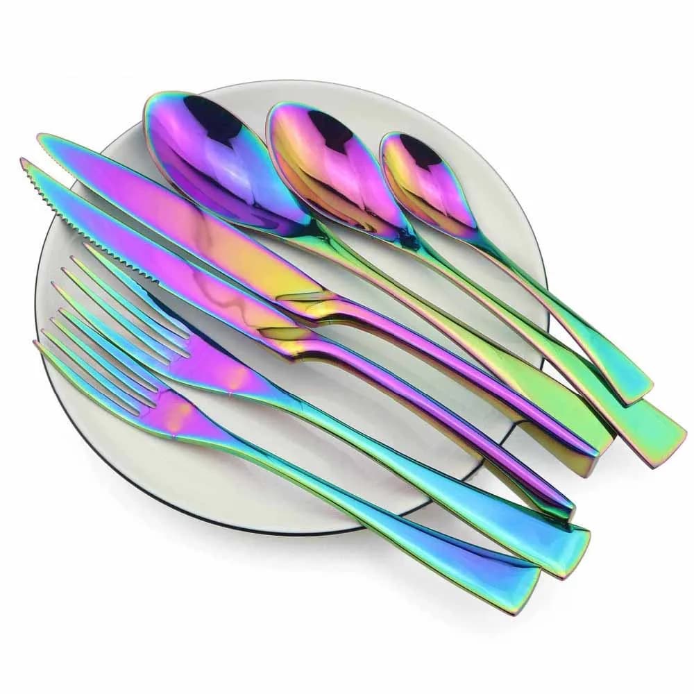 Set di stoviglie arcobaleno da 1 pezzo Set di stoviglie a specchio colorato Set di posate occidentali in acciaio inossidabile Accessori da cucina
