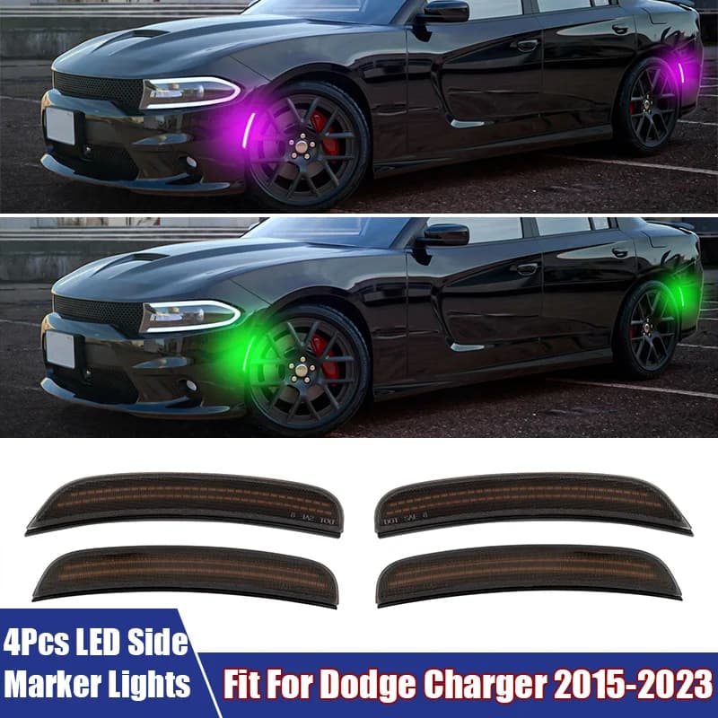 4Pcs/set LED Car Side Marker Lights Fender Lamps Fit For Dodge Charger 2015-2023 68214404AA, 68214405AA, 68214126AA, 68214127AA