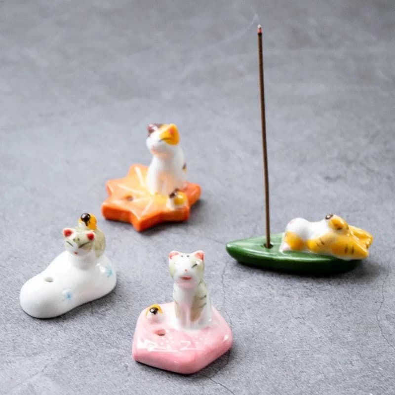 1pc mini gatto porta incenso in ceramica accessori creativi per la decorazione della casa ornamenti animali carini incensiere in legno di sandalo