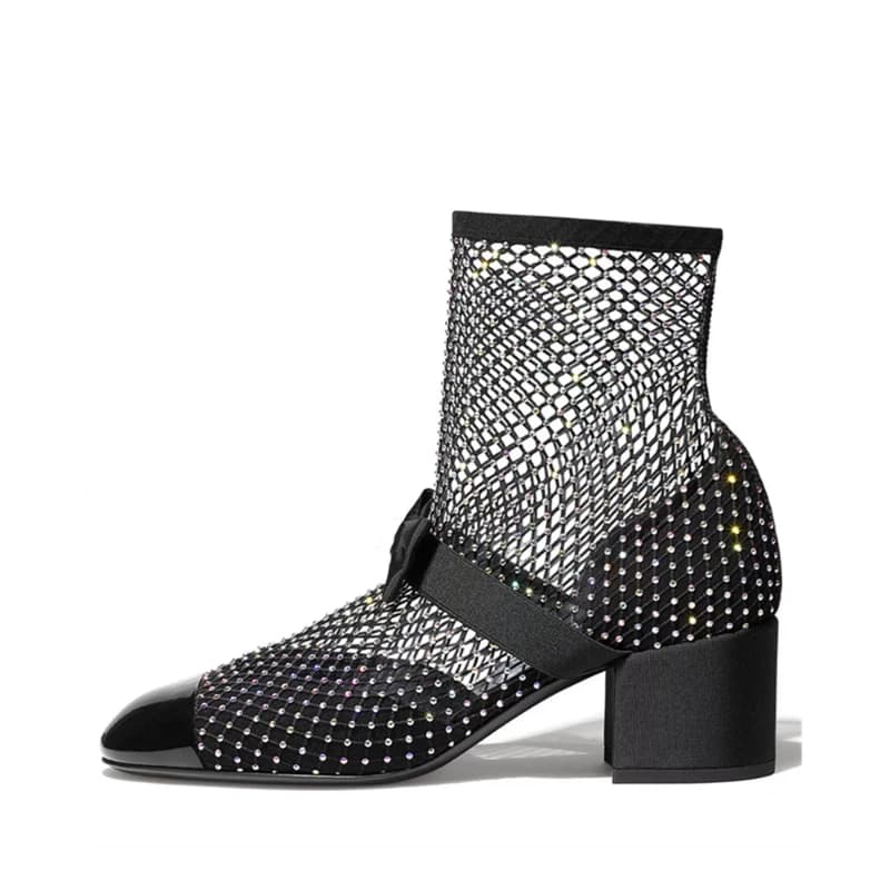 Primavera Estate 2023new Strass Bowkno Stivali in rete sexy Tacchi alti Sandali stile piccola fragranza Europa America Big Size 45 46