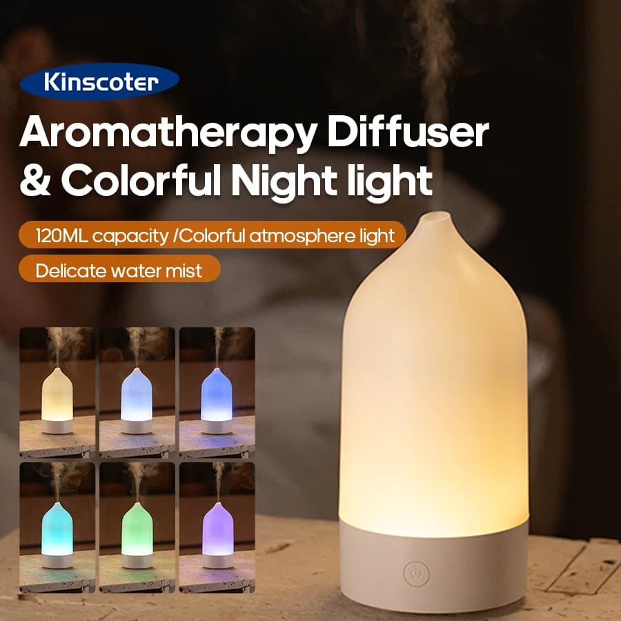 KINSCOTER Nuovo Diffusore di Aroma 120ml Umidificatore Silenzioso Portatile Luce Notturna Colorata Diffusore di Olio Essenziale per la Camera di Casa