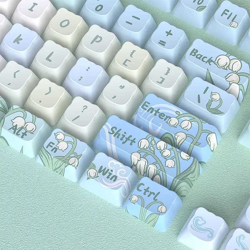 Set di 124 Tasti Lily of The Valley, Keycaps Carini in PBT, Profilo MOA per Tastiera Meccanica ANSI Made68 Mad68 Wooting 60