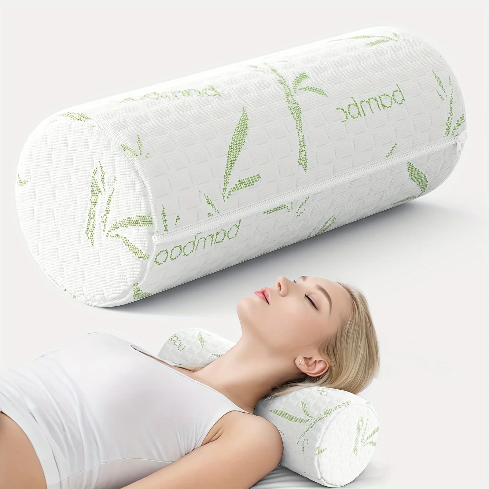 Ergonomic 1 piece cervical roller cushion, removable and washable: design with pelvic grass leaves