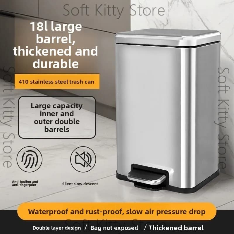 Stainless steel pedal trash can large capacity household living room kitchen with cover rectangular narrow side