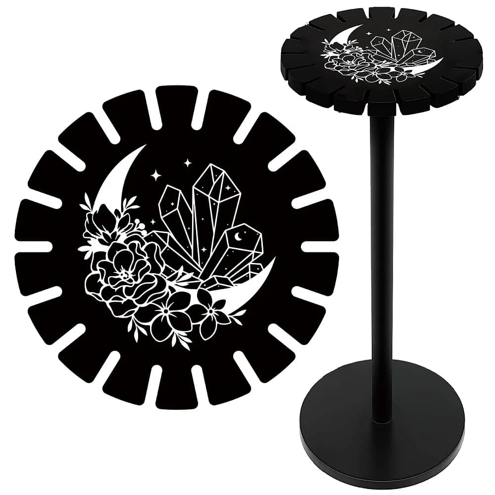 Moon Flower Pendulum Holder Divination Dowsing Wheel Black Display Stand Vintage Rome Stuff Wooden Organizer Rack for Stone