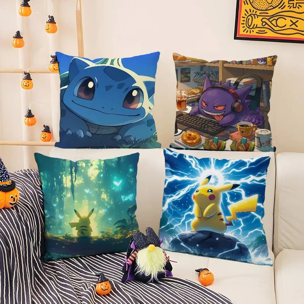Pokemon Red Blue Anime Plush Pillow Cover Soft Short Plush Cushion Cover For Sofa Bedroom Home Decor Gift