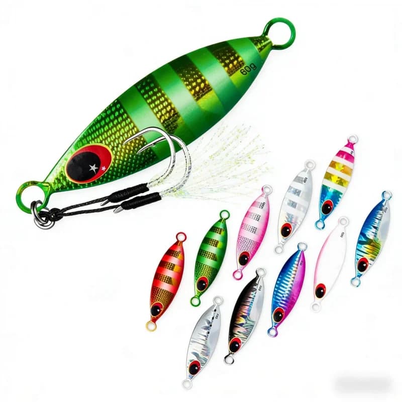 Artificial metal bait (5 pcs) 10-60G, bright, slow, heavy sinking, for long distance launches, essential for freshwater fishing