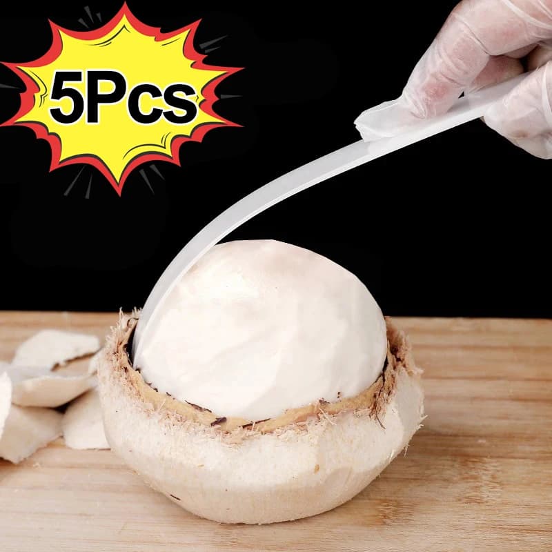 5 pezzi di rimozione della carne di cocco coltello morbido apriscatole in plastica per cocco comodo durevole manico lungo apriscatole per cocco gadget da cucina