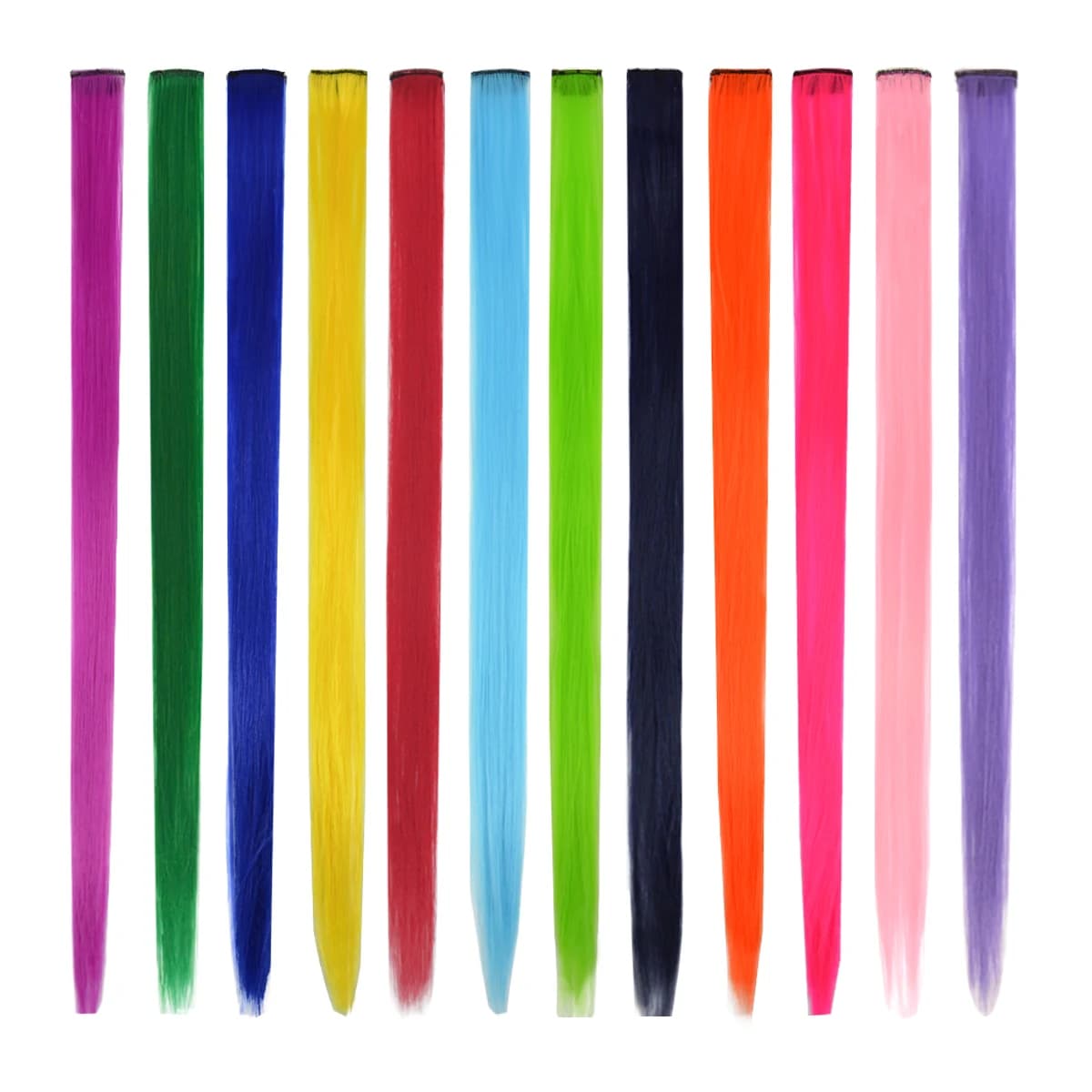 12 pezzi da 22 pollici clip nelle estensioni dei capelli estensioni sintetiche dei capelli color arcobaleno posticci dritti per intrecciare le ragazze