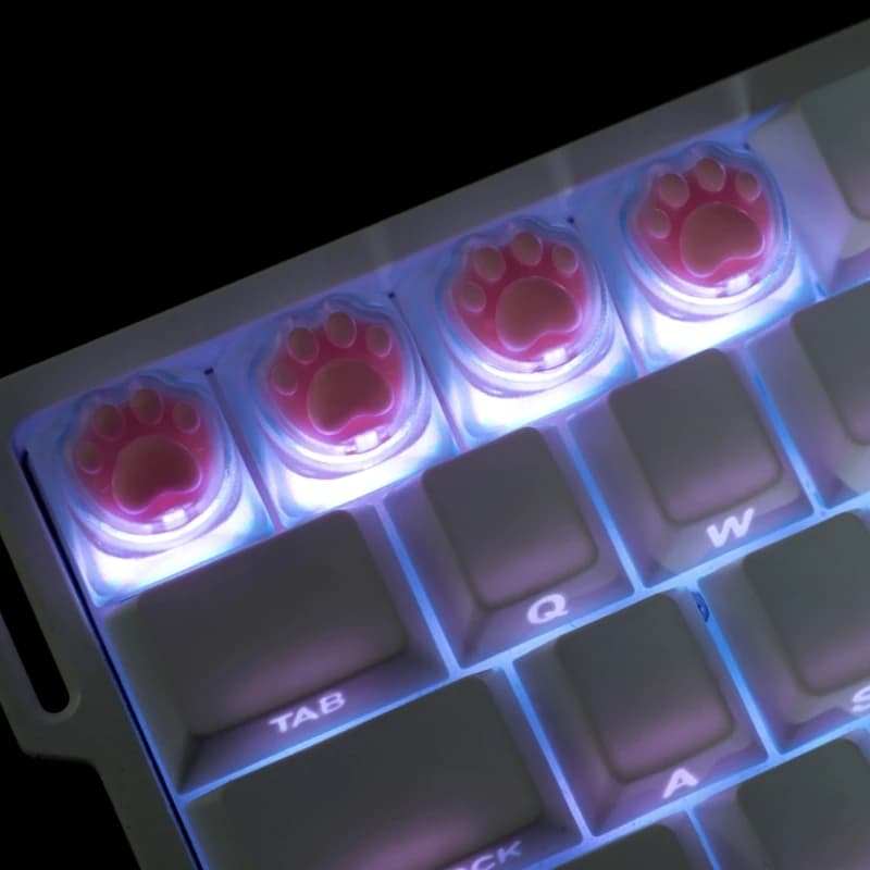 Cats Paws Print Keycap Set, 4Pcs Clear Keyboard Accent with Light Ready Look for Office Study and Gaming Desks H8WD