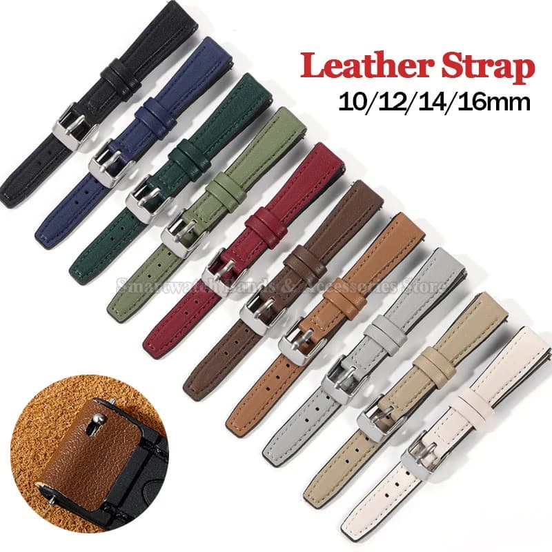 10mm 12mm 14mm 16mm Leather Watch Strap for Men Women Ultra-thin Wrist Band Waterproof Universal Bracelet Quick Release Strap