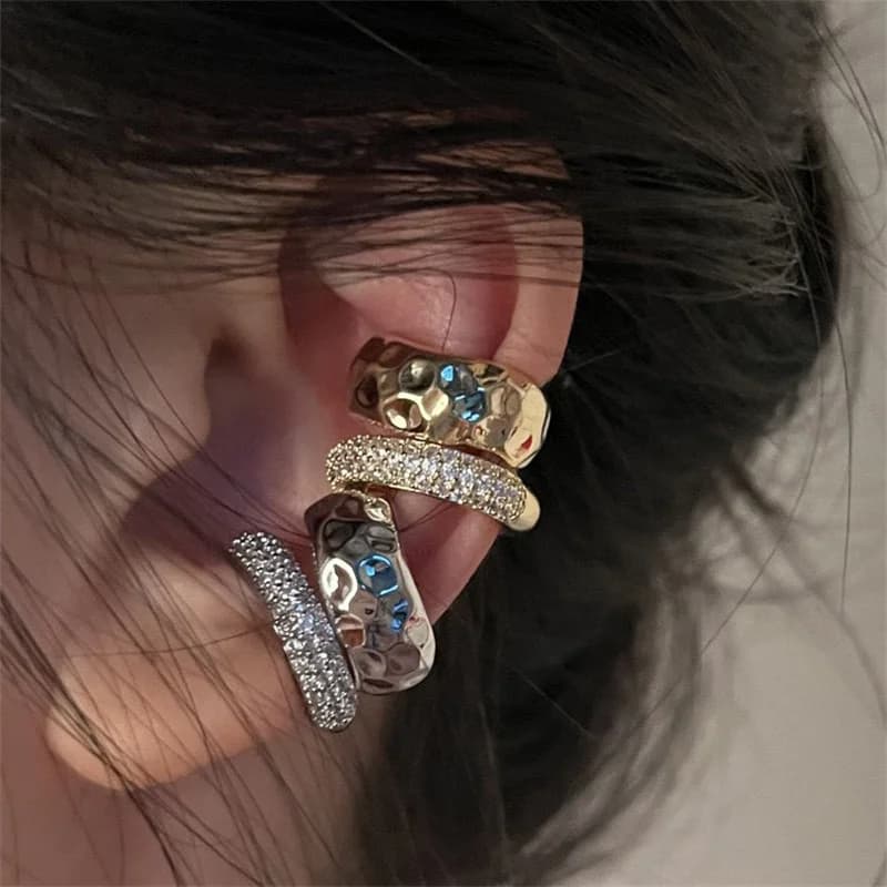 1Pc New Punk Metal Geometric Ear Clip Trending Zircon Double-layer Ear Cuff No Piercing Earring For Women Y2K Jewelry