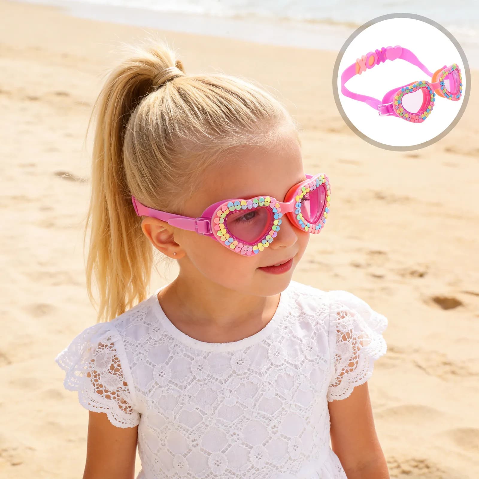Waterproof Swim Goggles Cute Heart Rainbow Pattern Anti- Vision Swimming Glasses Comfortable for Pool Fun