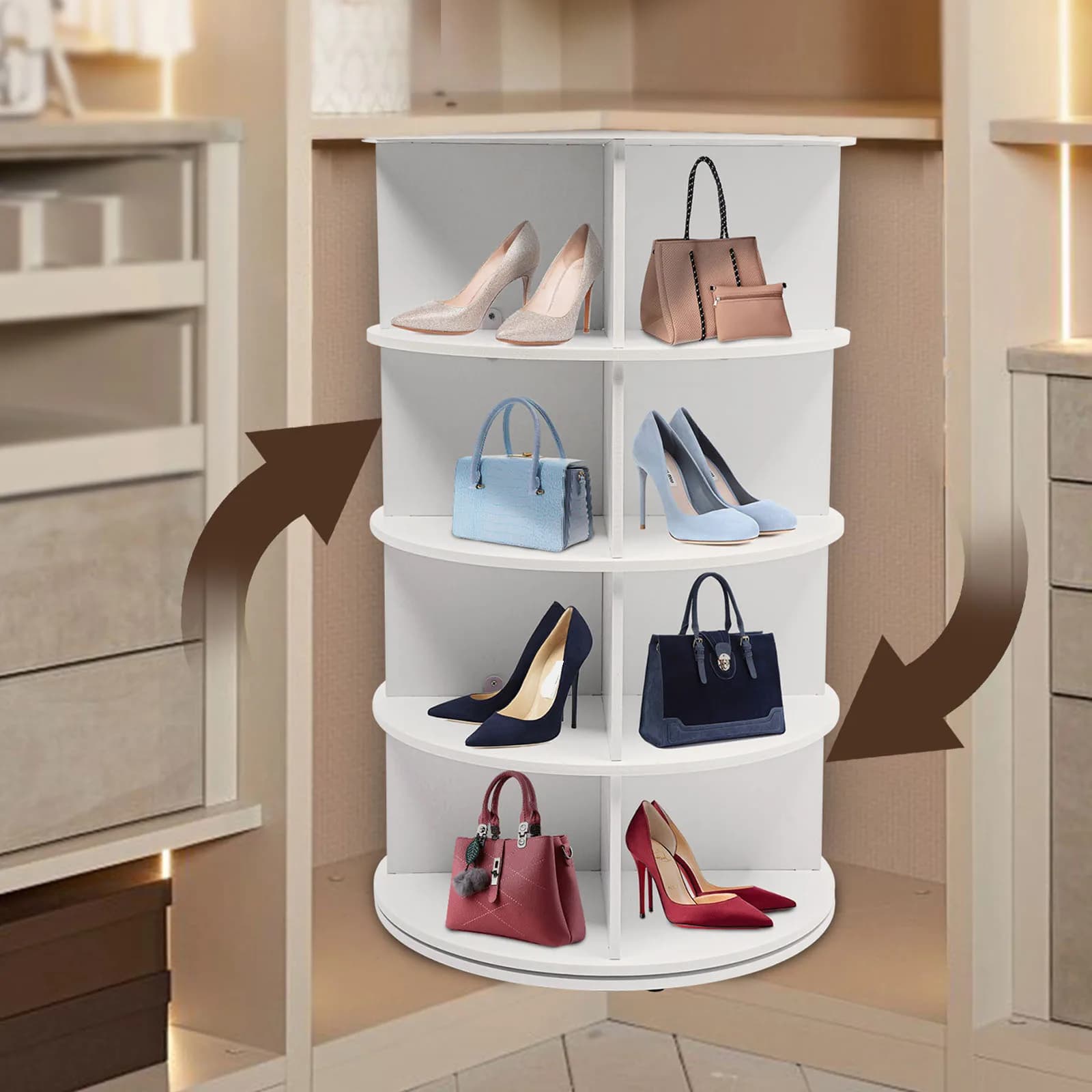 4 Livelli 360 ° Scarpiera Girevole Salvaspazio, Design Compatto per Piccoli Ambienti, Rotazione Fluida a 360° ° Scarpiera Girevole in Metallo, Organizzatore per Appartamenti