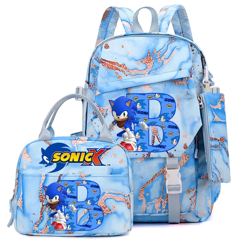 3pcs New Sonics Backpack Lunch Bag Pencil Case Set for Students Anime Cartoon Letter Printed Schoolbag Bento Box Pen Bag Gifts
