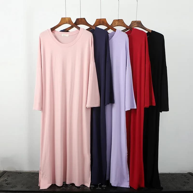 Nuovo abito modale da donna primaverile e autunnale tinta unita sciolto gonna da notte casual di grandi dimensioni gonna da casa camicia da notte femminile da notte