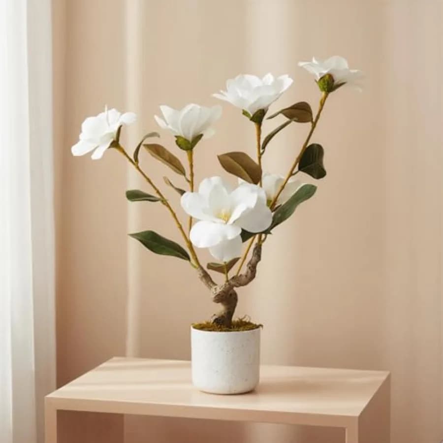 Albero di Orchidea Artificiale da 24 Pollici in Vaso Bianco, Pianta Finta da Interno con Fiori e Foglie Bianche Realistiche, Steli Flessibili e Ramificazioni